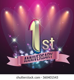 1st Anniversary, Party poster,  banner and invitation - background glowing element. Vector Illustration