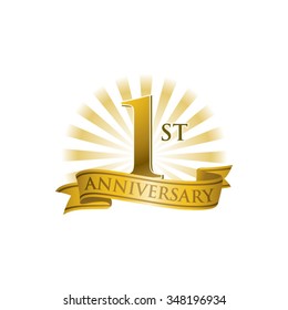 1st Anniversary Ribbon Logo With Golden Rays Of Light