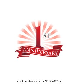 1st anniversary ribbon logo with red rays of light
