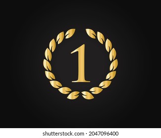 Plantilla de logotipo del anillo del primer aniversario. Logo Del Primer Aniversario Con Anillo De Oro Aislado En Fondo Negro, Para El Cumpleaños, Aniversario Y Celebración De La Compañía