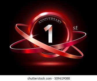 1st anniversary with shiny red ring on black background