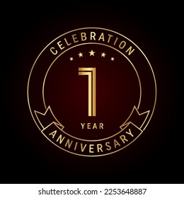 1st anniversary template design concept with golden ribbon for anniversary celebration event. Logo Vector Template