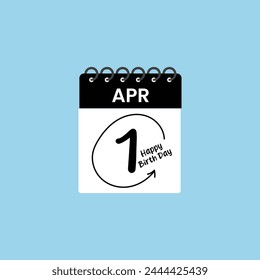 1st April calendar Date Month icon vector illustrator. 1st April Single Day Calendar with Happy Birth Day lettering.