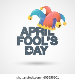 1st April fool day illustration of a jester hat. Vector typographical background.