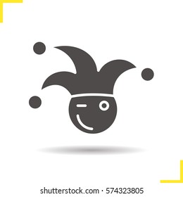 1st April fool icon. Drop shadow jester silhouette symbol. Joker. Negative space. Vector isolated illustration