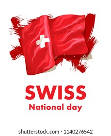 1st August. Swiss National Day. Vector illustration of national holiday with Swiss flag and Patriotic elements. Creative concept for posters, greetings, banners, backgrounds and printing.