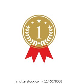 1st award icon. The Best award label. Golden laurel wreath with crown symbol