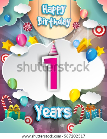1st Birthday Celebration Greeting Card Design Stock Vector Royalty
