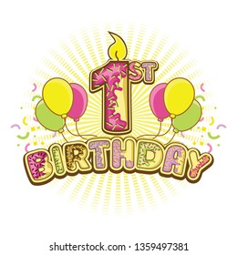 1st Birthday With Donuts Vector