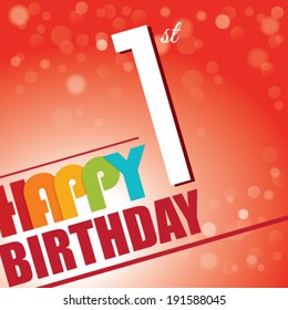 1st Birthday party invite/template design in bright and colourful retro style - Vector