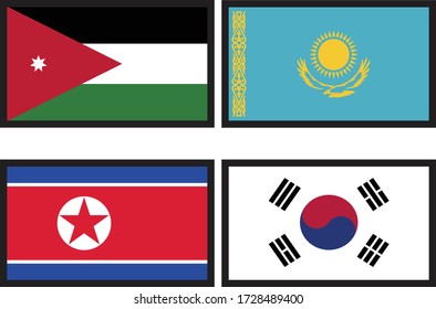 1st country is Jordan. 2nd country is Kazakhastan. 3rd country is North Korea. 4th country is  South Korea.
