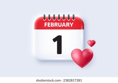 1st day of the month icon. Calendar date 3d icon. Event schedule date. Meeting appointment time. 1st day of February month. Calendar event reminder date. Vector