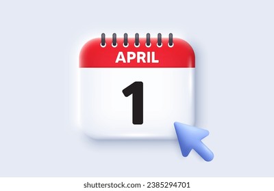 1st day of the month icon. Calendar date 3d icon. Event schedule date. Meeting appointment time. 1st day of April month. Calendar event reminder date. Vector