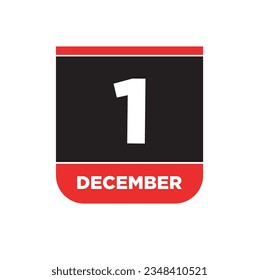 1st December calendar page icon. 1 Dec vector