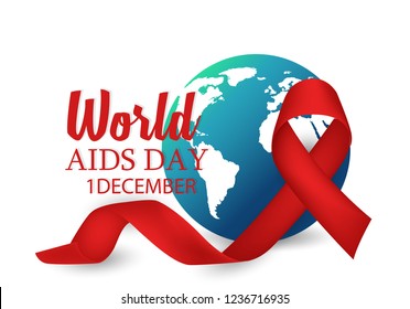 1st December, World Aids Day poster, card with Aids Awareness Red Ribbon