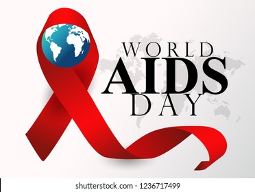 1st December, World Aids Day poster card with Aids Awareness Red Ribbon