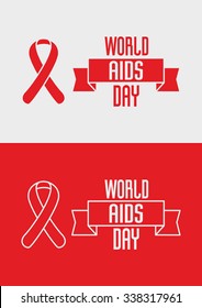 1st December, World Aids Day concept with ribbon and text on red and white background. Vector concept set