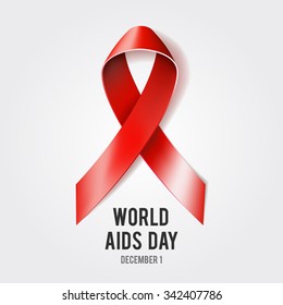 1st December World Aids Day concept with text and red ribbon of aids awareness. Vector illustration