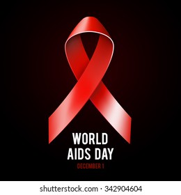 1st December World Aids Day concept with text and red ribbon of aids awareness on black background. Vector illustration