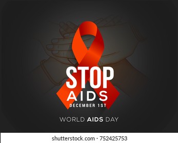 1st December World Aids Day Illustration Concept With Aids Awareness Ribbon.Poster or Banner Template.