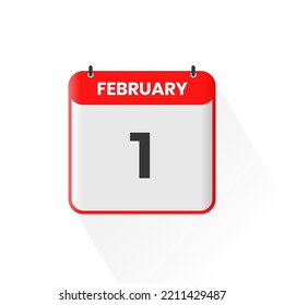 1st February calendar icon. February 1 calendar Date Month icon vector illustrator