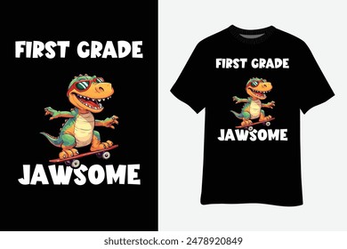 1st First Grade Jawsome Back To School Dinosaur Boys T-shirt Design