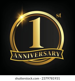 1st golden anniversary logo,with Laurel Wreath and gold ribbon Vector Illustration