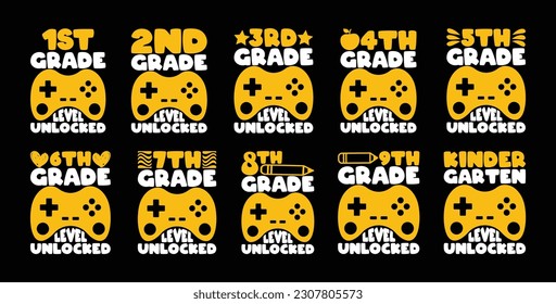 1st Grade Level Unlocked Back To School T shirt Design Bundle, Quotes about Back To School, Back To School T shirt, Back To School typography T shirt design Collection