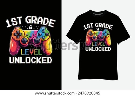 1st Grade Level Unlocked Video Game Back to School Boys T-Shirt Design