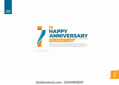 1st happy anniversary celebration with orange and turquoise gradations on white background.
