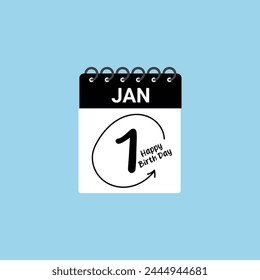 1st January calendar Date Month icon vector illustrator. 1st January  Single Day Calendar with Happy Birth Day lettering.