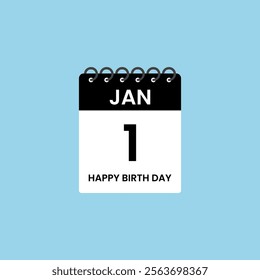 1st January calendar Date Month icon vector illustrator. 1st January Single Day Calendar with Happy Birth Day lettering.