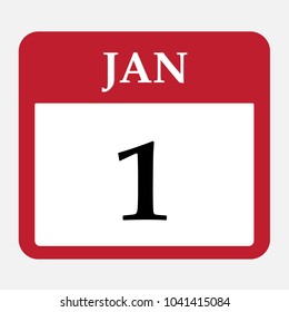 1st January calendar red icon. First