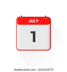 1st July calendar icon. July 1 calendar Date Month icon vector illustrator