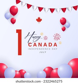 1st july canada country celebration greeting design. canada independence day, national day, big celebration, complete with canadian flag and balloons