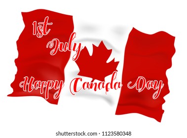 1st of July, Happy Canada Day.Canada independence day celebration with canada flag wave .Design for greeting card, holiday banner, flyer, poster.vector illustration on isolate background