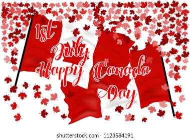 1st of July, Happy Canada Day.Canada independence day celebration with canada flag wave .Design for greeting card, holiday banner, flyer, poster.vector illustration on isolate background
