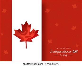 1st July Independence Day Celebrating Poster or Greeting Card with Paper Cut Maple Leaf on Red Foil Background.