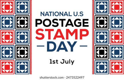 1st of July is observed as National U.S. Postage Stamp Day. National U.S. Postage Stamp Day background in patriotic color with shapes and text. Vector EPS 10.