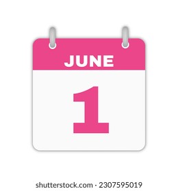 1st June calendar leaf. June 1 calendar icon calendar page vector illustration