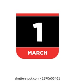 1st March Calendar vector icon. 1 March typography.