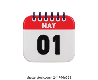 1st of May date on calendar icon 3d rendering vector illustration