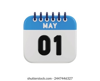 1st of May date on calendar icon 3d rendering vector illustration