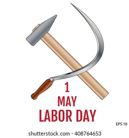 1st may day illustration with hammer and sickle. Labor day greeting, international worker day celebration template. vector illustration. Vector Art, Stock Vector