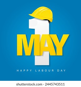 1st May, Happy Labour Day with yellow workers helmet. International Labor Day vector illustration