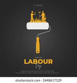 1. Mai - Happy Labor Day Post und Grußkarte. Internationale Feier zum Tag der Arbeit. Minimal und Modern Labor Day Banner mit Text-Vektorillustration