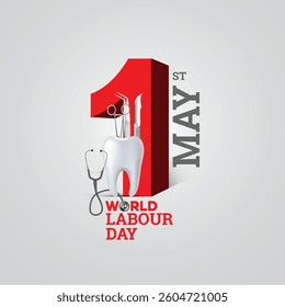 1st May Happy Workers Labor Day creative concept editable vector design ideas for dental care, Dental Doctors, Dental Clinics, and teeth. The toothbrush paste