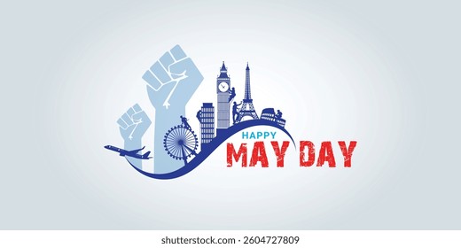 1st May International Workers Day, Happy Labour Day Building construction engineer builders developer  Iconic Landmarks tourism design concept idea editable vector illustration
