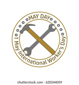 1st May International Worker's day badge. Vector illustration