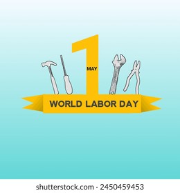 1st May labor day banner poster template design with tools top view vector illustration 